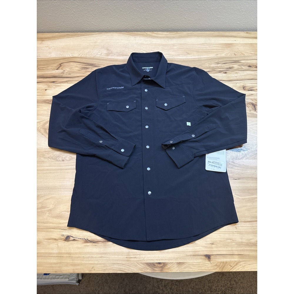 NWT Cannondale Bicycle Shop Shirt Men's Large Lightweight Black Snap Button Bike
